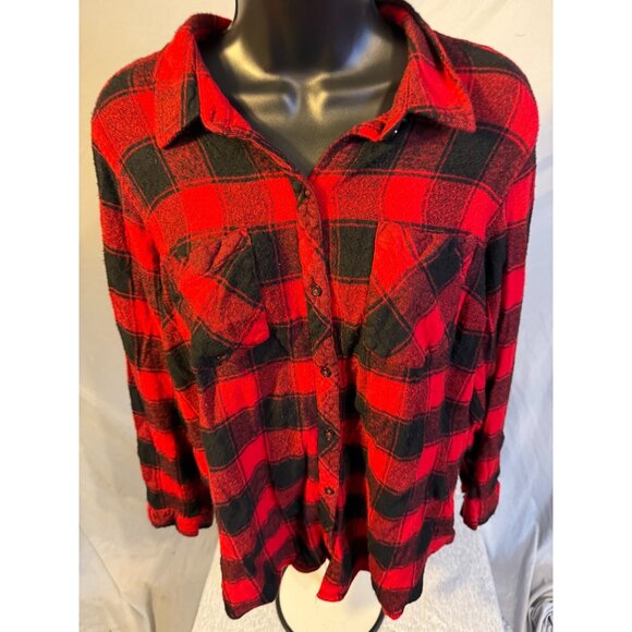 A New Approach Womens buffalo Plaid Flannel Shirt Plus 1X Grunge Fall Red Black - Picture 2 of 2